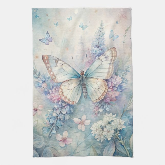 Pretty Butterfly on Flowers Tea Towel (Vertical)