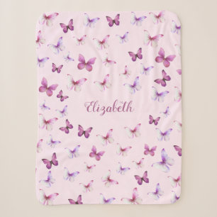 Pretty Butterfly Pink and Purple Girl Sherpa Blanket