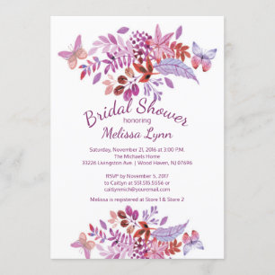 Pretty Butterfly Purple Floral Bridal Shower Invitation