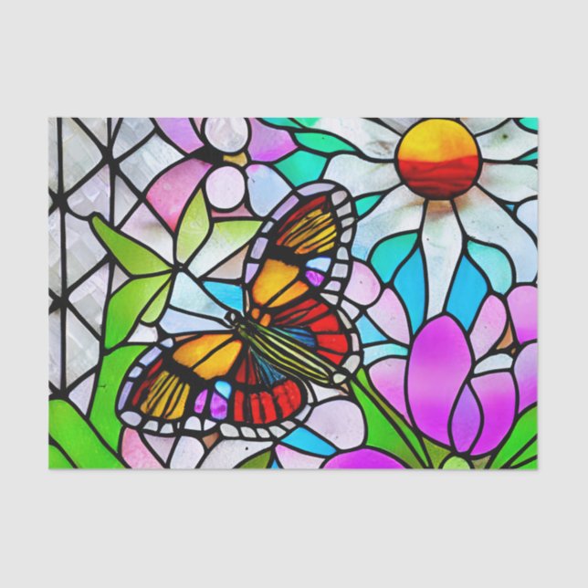 Pretty Butterfly Stained Glass Crafting Decoupage Tissue Paper (Front)