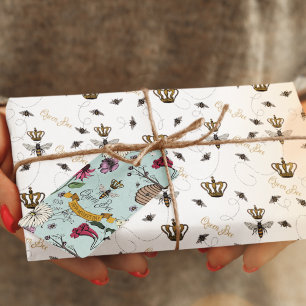 Pretty Buzzing Royal Queen Bee & Gold Crown Wrapping Paper