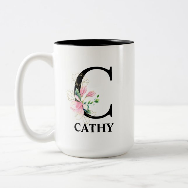 Pretty C Monogrammed Initial Two-Tone Coffee Mug (Left)