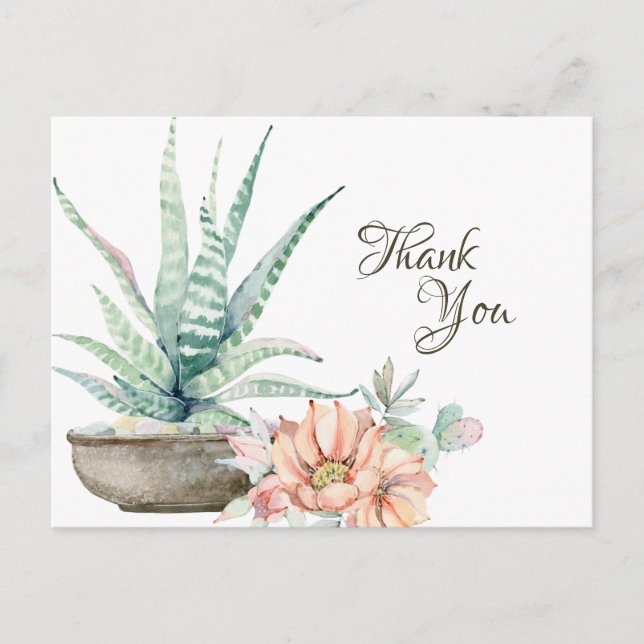 Pretty Cactus and Flower Cacti Thank You Postcard (Front)