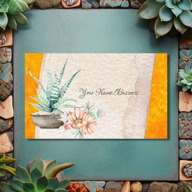 Pretty Cactus and Flower Southwest Succulent Business Card (Front - Pretty Cactus and Flower Southwest Succulent Business Card)
