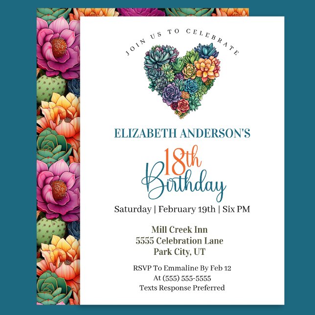 Pretty Cactus Heart 18th Birthday Invitation (Creator Uploaded)