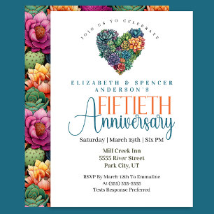 Pretty Cactus Heart 50th Wedding Anniversary Invitation