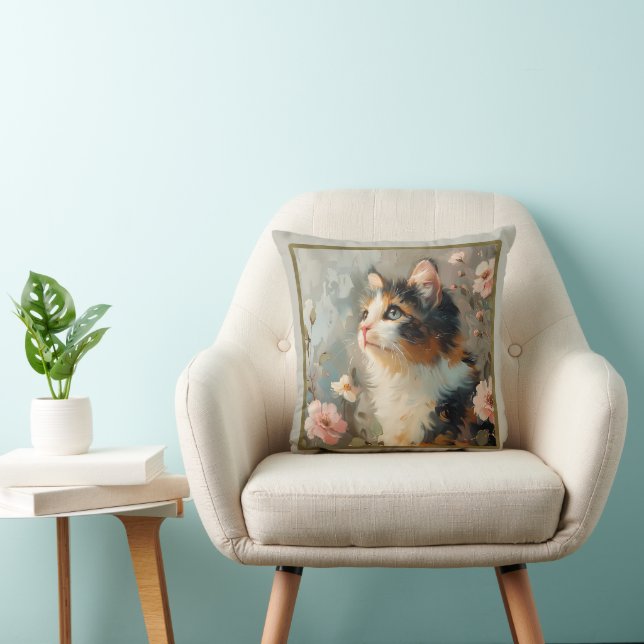 Pretty Calico Cat Painting Pillow (Chair)