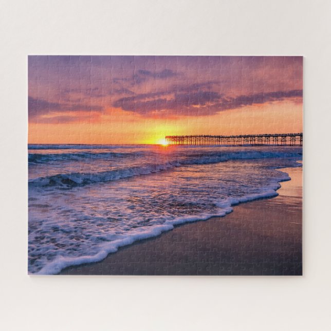 Pretty California Beach Pier Sunset Jigsaw Puzzle (Horizontal)