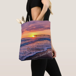 Pretty California Beach Pier Sunset Tote Bag