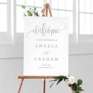 Pretty Calligraphy Sage Green Wedding Welcome Poster