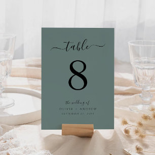 Pretty Calligraphy Script Sage Green Color Wedding Table Number