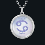Pretty Cancer Astrology Sign Personalised Purple Silver Plated Necklace<br><div class="desc">This pretty,  personalised purple and lavender Cancer necklace features your astrological sign from the Zodiac in a beautiful sparkle like the constellations. Customise this cute gift with your name in beautiful cursive script for someone with a late June or early July birthday.</div>