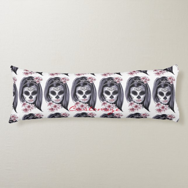 Pretty Carnival mask woman skull Thunder_Cove Body Cushion (Front)