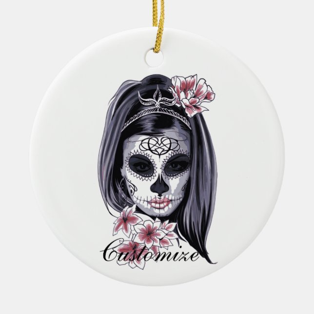 Pretty Carnival mask woman skull Thunder_Cove Ceramic Tree Decoration (Front)