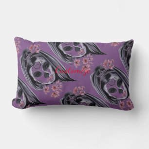 Pretty Carnival mask woman skull Thunder_Cove Lumbar Cushion