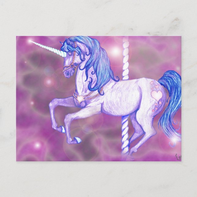 Pretty Carousel Unicorn Art Postcard (Front)