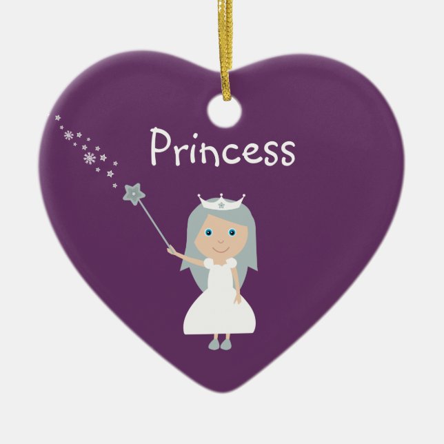 Pretty Cartoon Princess Customisable Purple Ceramic Tree Decoration (Front)