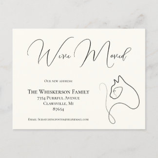 Pretty Cat Black & Ivory We’ve Moved Announcement Postcard