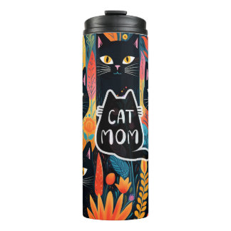 Pretty Cat Mum With Flowers Thermal Tumbler