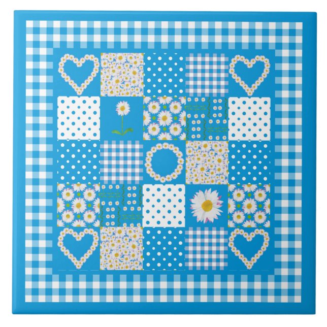 Pretty Ceramic Tile: Daisychains Faux Patchwork Tile (Front)