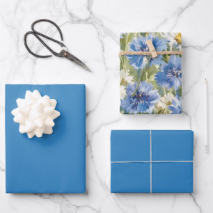 Pretty Cerulean Blue Floral Bridal Shower Wrapping Paper Sheet