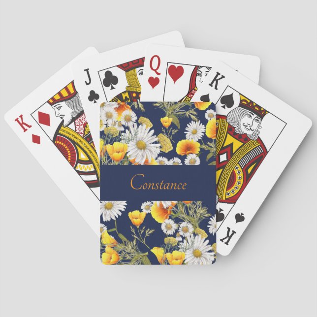 Pretty Chamomile & Poppies Pattern Personalised  Playing Cards (Back)