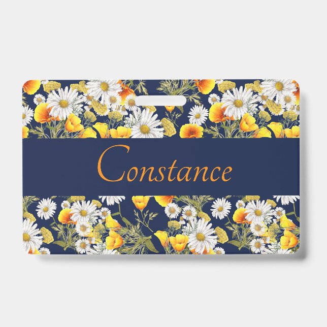 Pretty Chamomile & Poppies Pattern Personalized  ID Badge (Front)