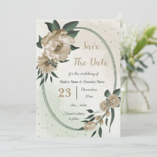 Pretty champagne flowers greenery save the date