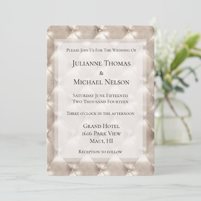 Pretty Champagne Glam Romantic Wedding Invitation (Standing Front)