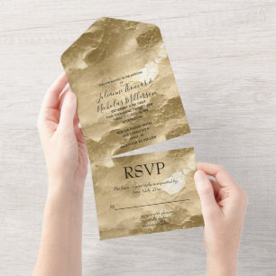 Pretty Champagne Gold Glam  All In One Invitation