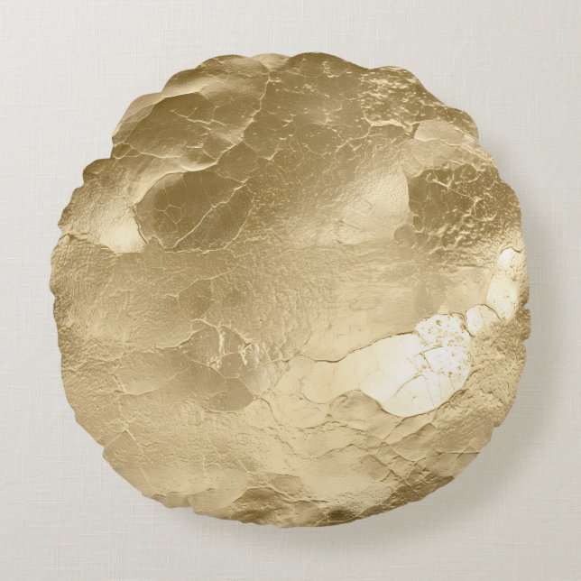 Pretty Champagne Gold Glamour Round Cushion (Front)