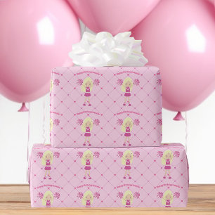 Pretty Cheerleading Girl Custom Pink Birthday Wrapping Paper