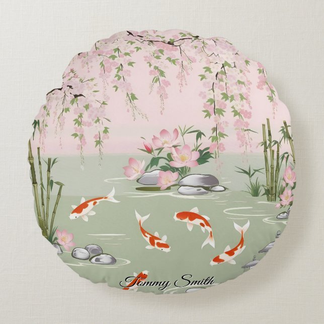 Pretty Cherry Blossom Floral Charm Round Cushion (Front)