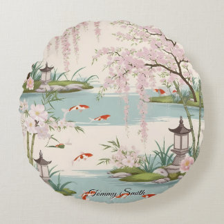 Pretty Cherry Blossom Floral Charm Round Cushion