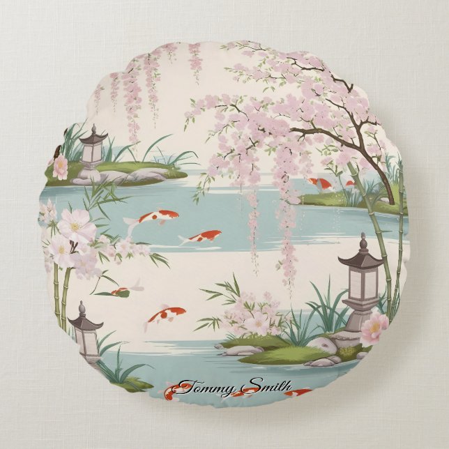 Pretty Cherry Blossom Floral Charm Round Cushion (Front)