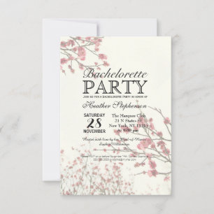 Pretty Cherry Blossom Trees on Elegant White Invitation