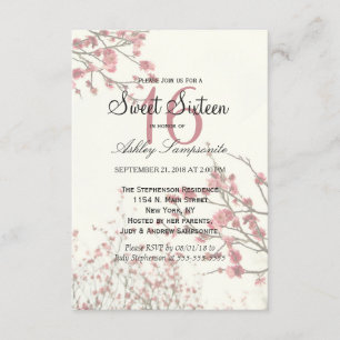 Pretty Cherry Blossom Trees on Elegant White Invitation
