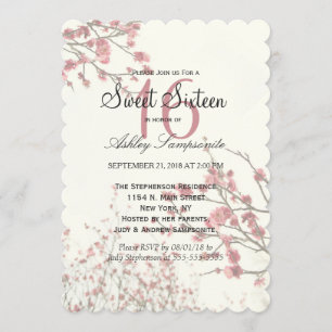 Pretty Cherry Blossom Trees on Elegant White Invitation