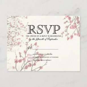 Pretty Cherry Blossom Trees on Elegant White Invitation Postcard