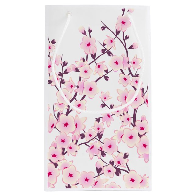 Pretty Cherry Blossoms Pink White Small Gift Bag (Back)