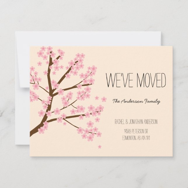 Pretty Cherry Blossoms Sakura Tree We've Moved Card (Front)