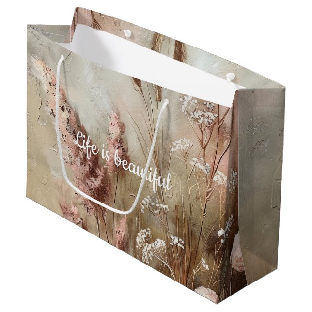Pretty Chic Beige Blush Boho Floral Bridal Shower Large Gift Bag (Front Angled)