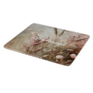 Pretty Chic Beige Blush Boho Floral  Cutting Board