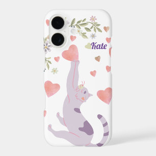Pretty Chic Kitty Pastel Pink Purple Green Hearts