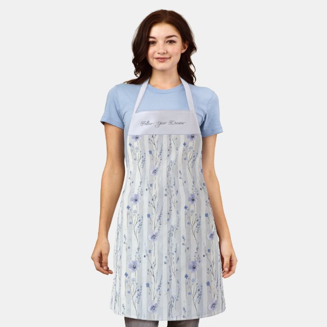Pretty Chic Lavender Floral Stripes  Apron (Worn)