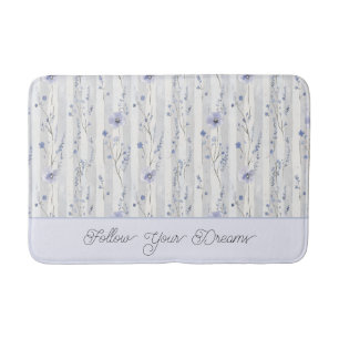 Pretty Chic Lavender Floral Stripes Bath Mat
