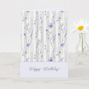 Pretty Chic Lavender Floral Stripes Birthday Card