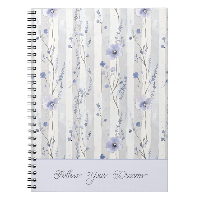 Pretty Chic Lavender Floral Stripes  Notebook (Front)