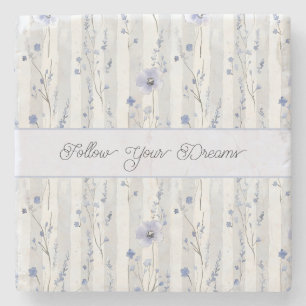 Pretty Chic Lavender Floral Stripes Stone Coaster