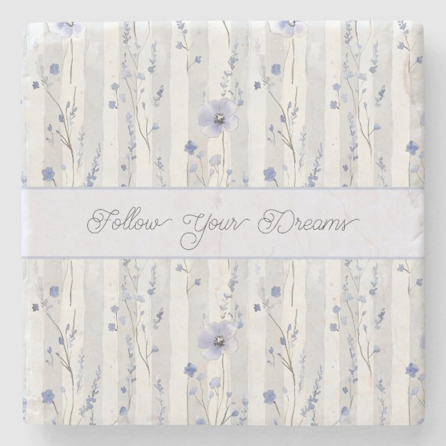 Pretty Chic Lavender Floral Stripes  Stone Coaster (Front)
